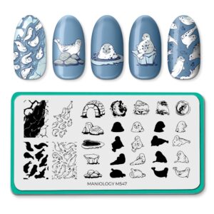 Placa de stamping Maniology m547 de acero inoxidable con diseños de tiernas focas