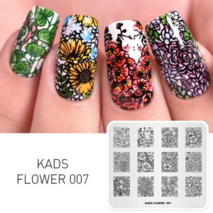 FLOWER 007 Nail Stamping Plate Plants & Cat | KADS